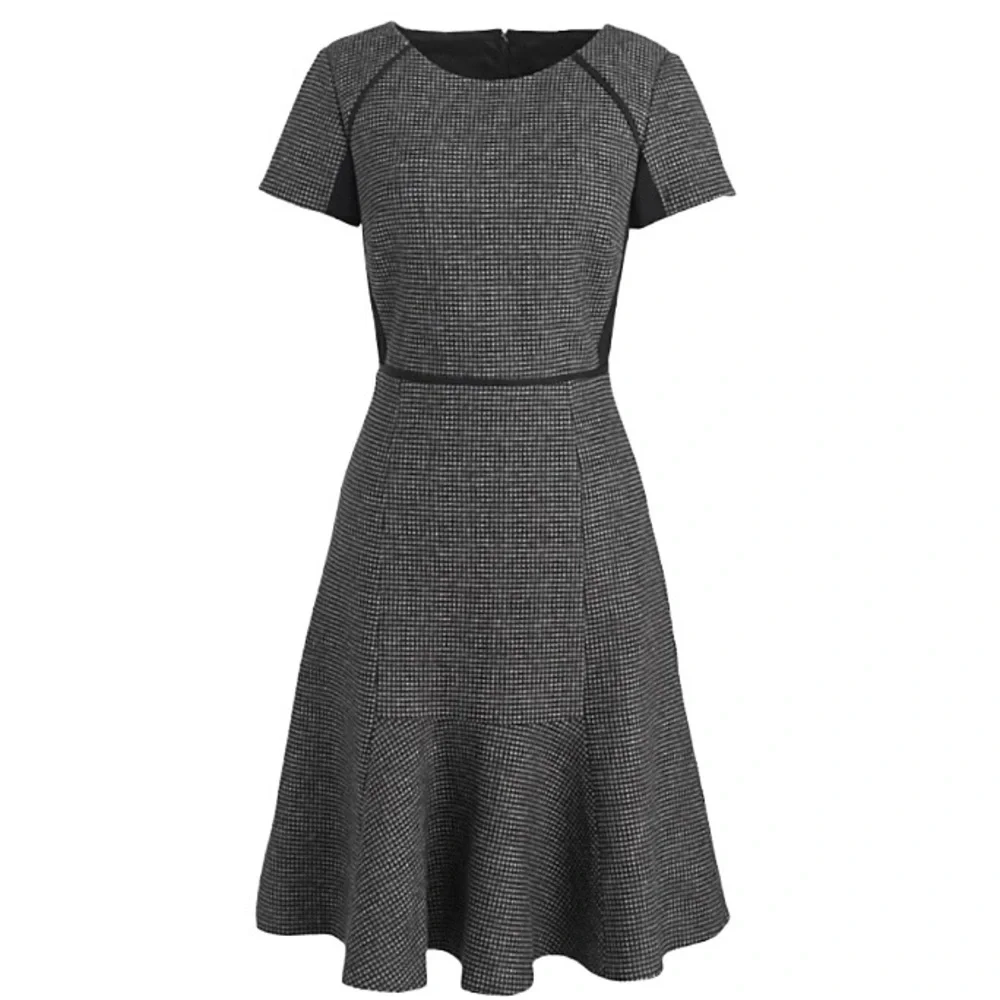 J.Crew Checkered Flutter Dress 00 Wool Tweed Heritage Checks Black Gray Workwear